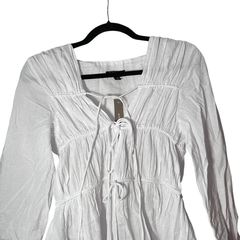 j.crew tiered tie-front dress in beach cotton white ca803 women size xsmall - Picture 4 of 8